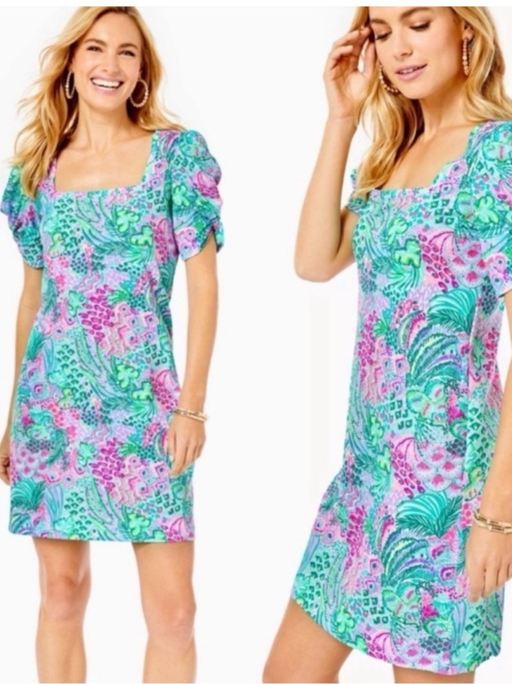 Lilly Pulitzer Haydn Banana Split Cotton Puff Sleeve Mini Dress xl NWT